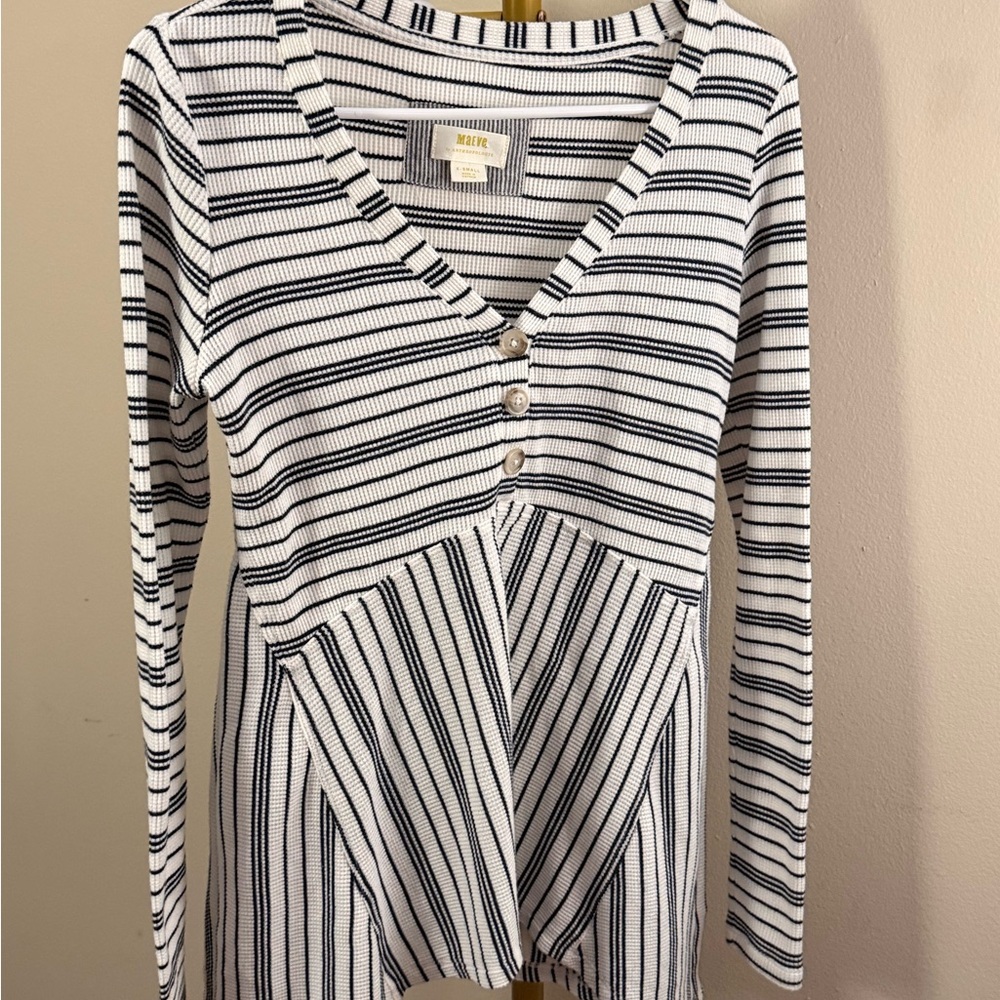 Anthropologie Maeve Tunic Henley Black and White XS